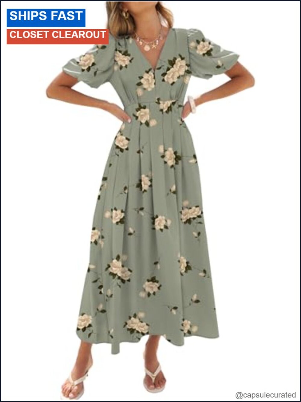 Women's Floral Maxi Dress Puff Sleeve A-Line Wedding Guest Formal